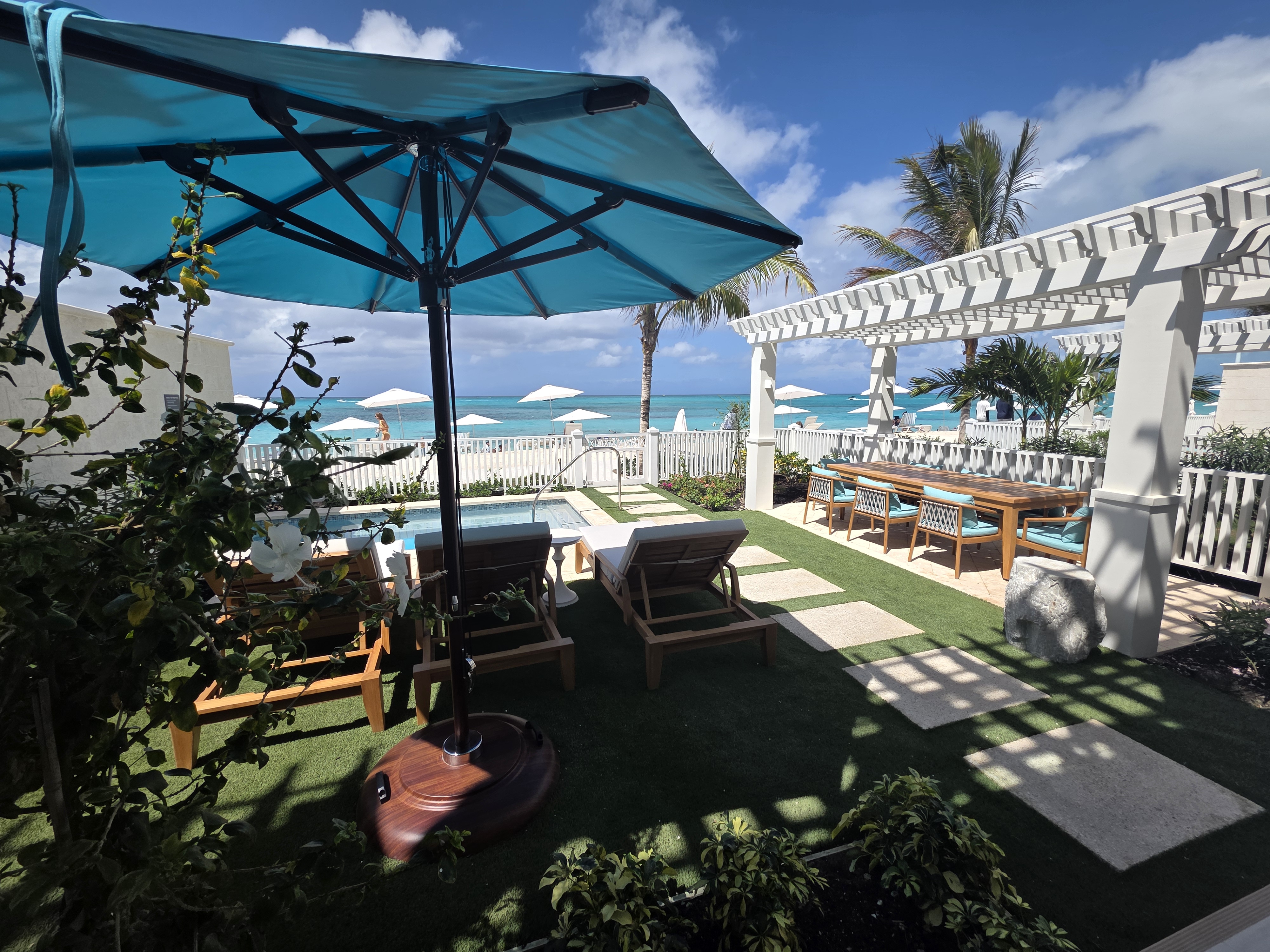 Private pool and beachfront patio at the CrystalSky 4-Bedroom Reserve Villa  at Treasure Beach Village at Beaches Turks & Caicos