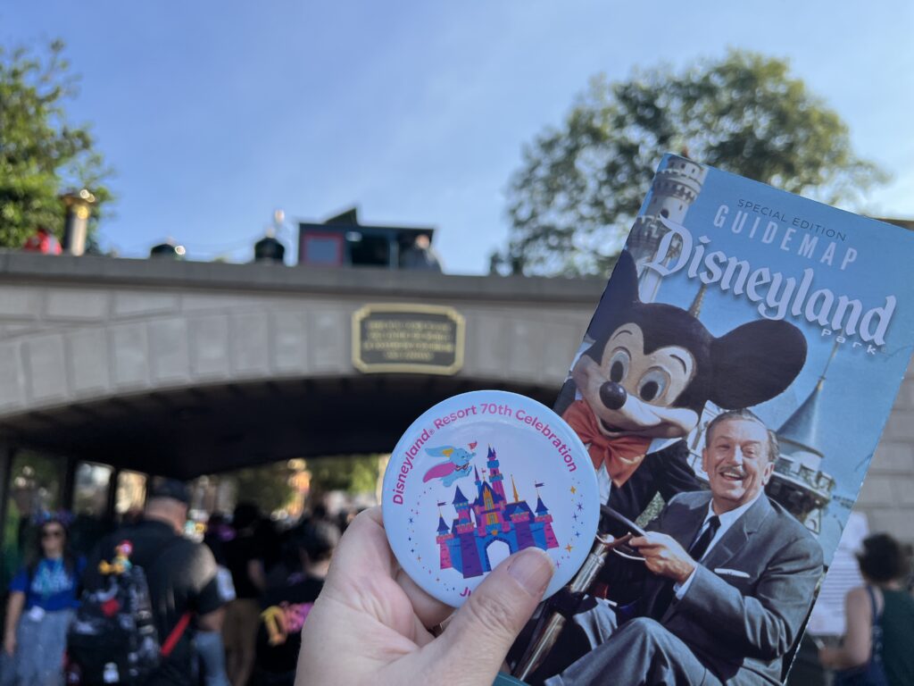 disneyland 70th souvenir button and map