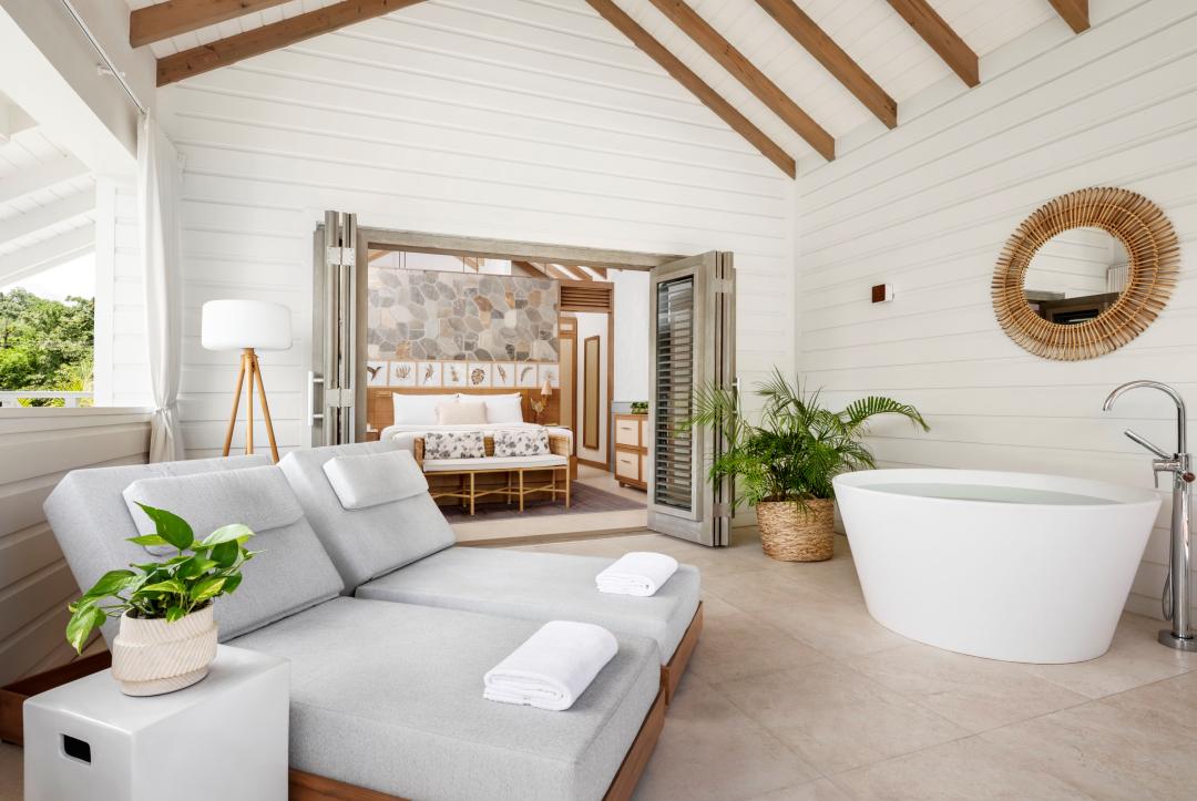 Sandals resort luxury bathroom with freestanding soaking tub