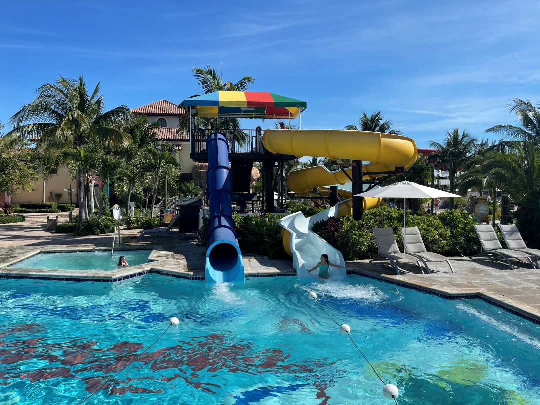 Sandals resort water park with slides and pool area